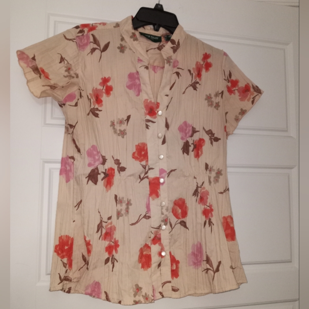 Lemon grass studio button down short sleeve blouse size large